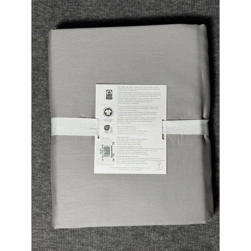 Pottery Barn Teen Super Soft Cotton Sateen Organic Twin Duvet NWT Gray